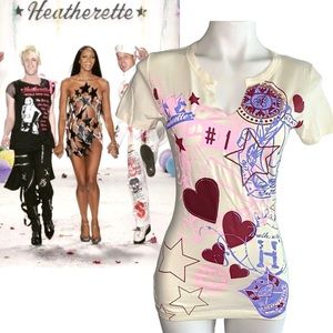 Rare Heatherette Y2K T-Shirt Unicorn Hearts Old Stock NWT